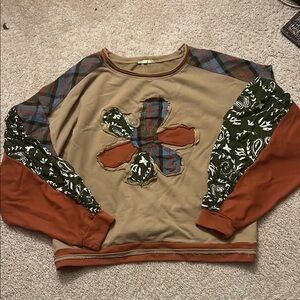 Easel Tan and Orange Textured Top